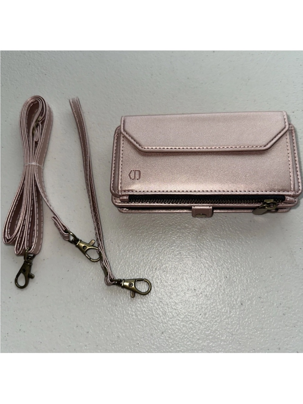 IPhone 14 Pro Strapurs Wallet Case, 7 Card Holders, Metallic Rose Crossbody